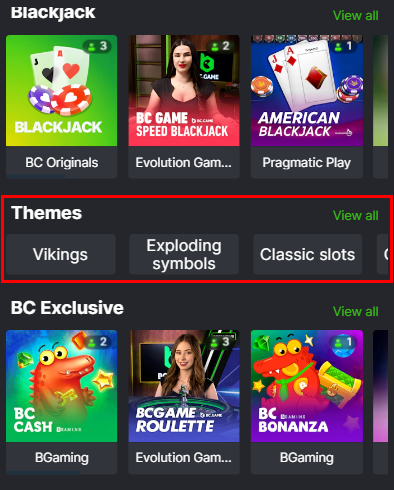 Thematic casino games on BC.Game