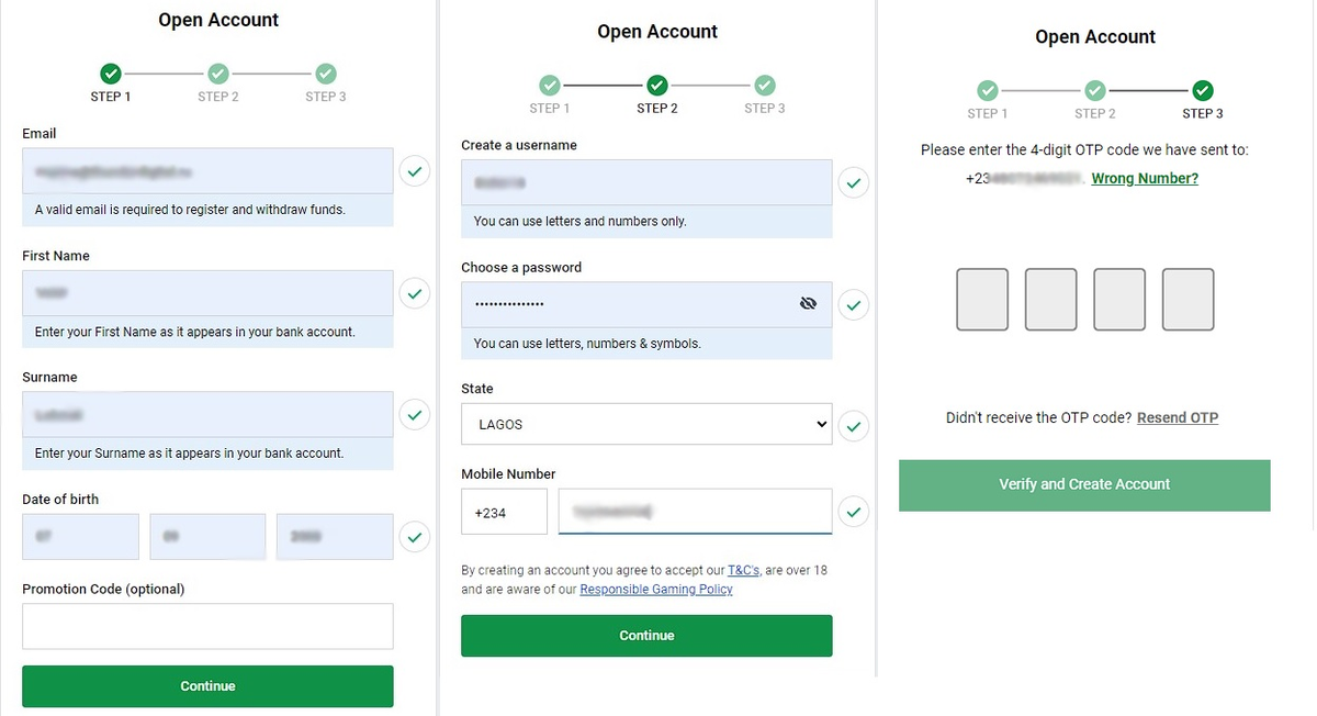 Bet9ja register form