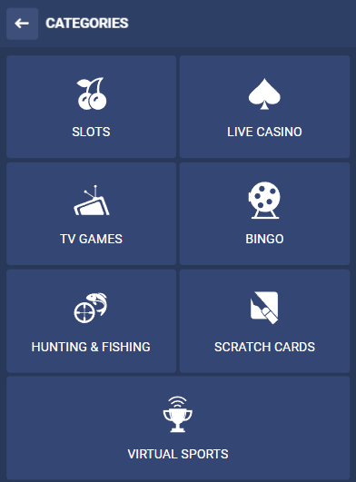 Categories of games on 1xCasino