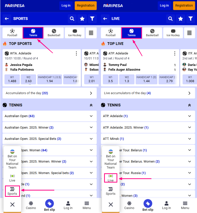 Paripesa Tennis betting