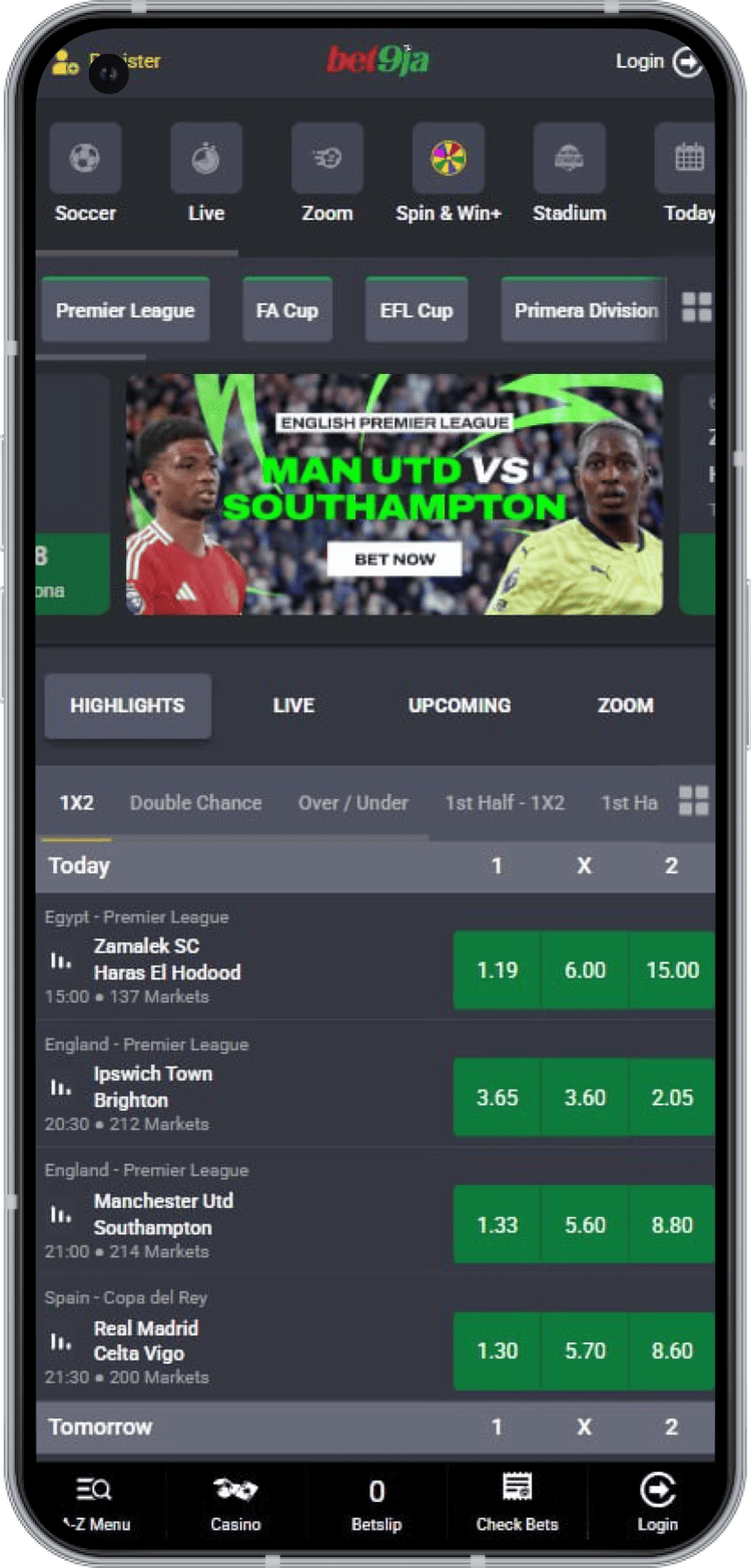 Bet9ja app for betting in Nigeria