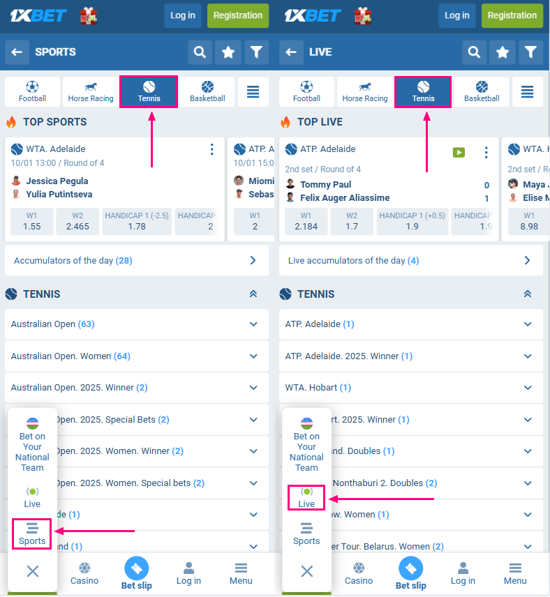 1xBet Tennis betting