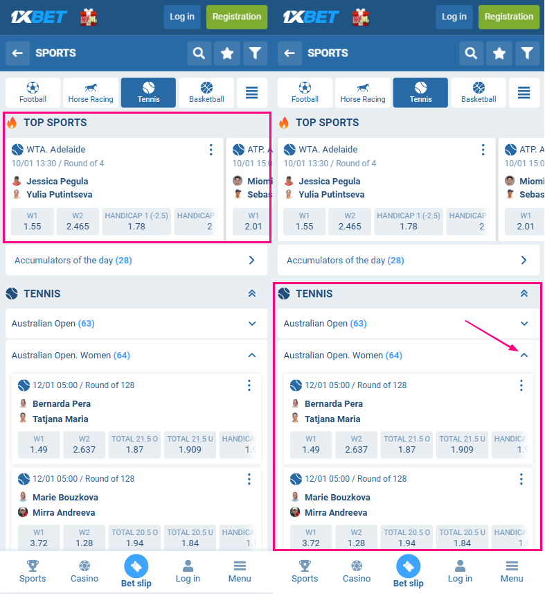 1xBet Tennis betting