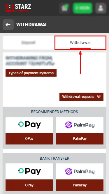 888Starz Withdrawal Section