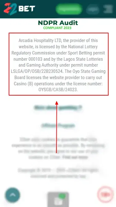 22Bet â National Lottery Regulatory Commission License Number