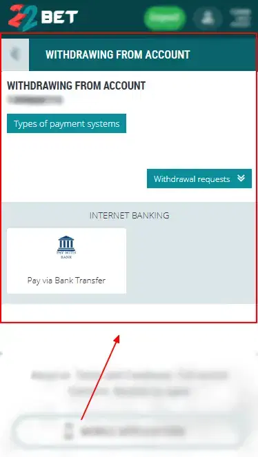 22Bet â Withdrawal System Form