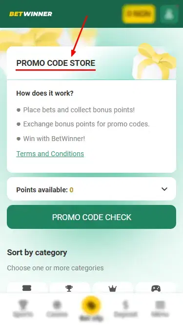 Betwinner Promo Code Store Page