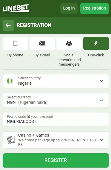 Linebet casino registration in one click