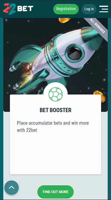 22bet accumulator bonus